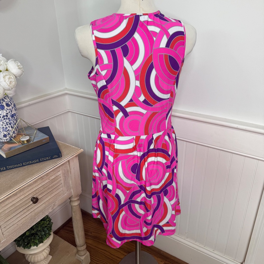 Jude Connally Womens Pink Purple Geometric Swirl Sleeveless Fit Flare Dress M - Picture 3 of 7